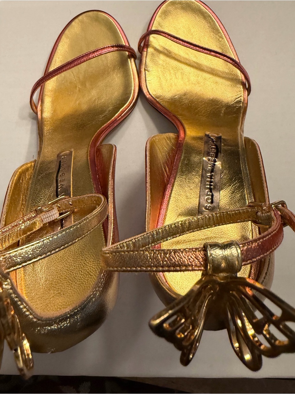 Sophia Webster Metallic Gold and Rose Strappy Heeled Sandals